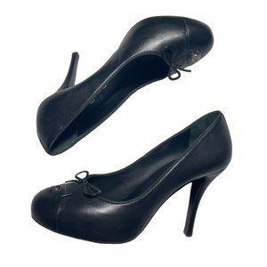 Chanel Black High Heel Pumps with leather bow